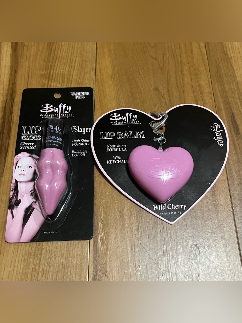 NWT Buffy The Vampire Slayer Lip Gloss & Heart Lip Balm Keychain Duo Set